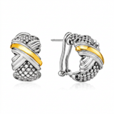 RCJ - Popcorn Texture Earrings with X Motif in Sterling Silver and 18k Yellow Gold - One Size - Gold - View 2