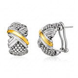 RCJ - Popcorn Texture Earrings with X Motif in Sterling Silver and 18k Yellow Gold - One Size - Gold - View 3