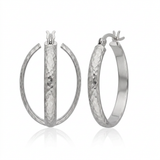 RCJ - 10k White Gold Hammered Oval Hoop Earrings - One Size - Silver - View 2