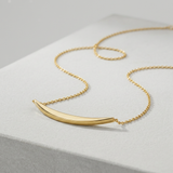 RCJ - 14k Yellow Gold Necklace with Polished Curved Bar Pendant - 18 - Gold - View 3