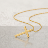 RCJ - 14k Yellow Gold Plain Cross Motif Necklace - 18 - Gold - View 3