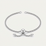 RCJ - 14k White Gold 8 inch Adjustable Friendship Bracelet Chain with Ball Slide - Silver - View 2
