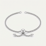 14k White Gold 8 inch Adjustable Friendship Bracelet Chain with Ball Slide — 8 / Silver — view 1