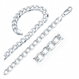 Rhodium Plated 7.9mm Sterling Silver Curb Style Chain — 20'' / Sterling Silver — view 1