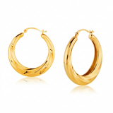 RCJ - 14k Yellow Gold Graduated Textured Hoop Earrings (1 inch Diameter) - Yellow Gold - View 4
