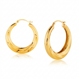 RCJ - 14k Yellow Gold Graduated Textured Hoop Earrings (1 inch Diameter) - Yellow Gold - View 3