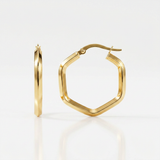 RCJ - 14k Yellow Gold Shiny Hexagon Hoop Earrings - Yellow Gold - View 2