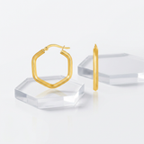 RCJ - 14k Yellow Gold Shiny Hexagon Hoop Earrings - Yellow Gold - View 3