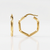 RCJ - 14k Yellow Gold Shiny Hexagon Hoop Earrings - Yellow Gold - View 4