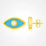 RCJ - 14K Yellow Gold Blue Evil Eye Earrings with Enamel - Yellow Gold - View 2