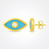 RCJ - 14K Yellow Gold Blue Evil Eye Earrings with Enamel - Yellow Gold - View 3