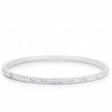 Avera - Simple Plated Finish Crystal Bangle - One Size - Silver - View 2
