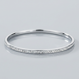 Avera - Simple Plated Finish Crystal Bangle - One Size - Silver - View 4