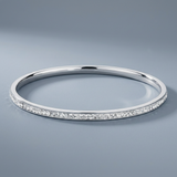 Avera - Simple Plated Finish Crystal Bangle - One Size - Silver - View 3