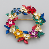 Avera - Multicolor Floral Wreath Brooch With Crystals - One Size - Multi - View 2