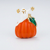 Avera - Pumpkin And Ghost Brooch With Crystals - One Size - Multi - View 4