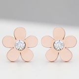 Avera - Daisy 0.3ct CZ Stainless Steel Flower Stud Earrings - One Size - Pink - View 2