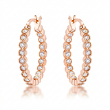 Dotted CZ Round Bezel Hoop Earrings — One Size / Pink — view 1
