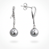 Pearl Cubic Zirconia Dangle Earrings — One Size / Silver — view 3