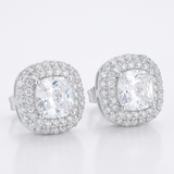 Avera - Cushion Pave Stud Earrings - One Size - Silver - View 2
