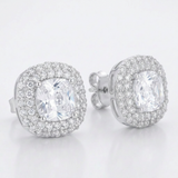 Avera - Cushion Pave Stud Earrings - One Size - Silver - View 3