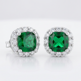 Liz 2ct Emerald CZ Classic Cushion Stud Earrings — One Size / Green — view 3