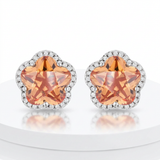 Avera - Avera Floral Cut Cubic Zirconia Stud Earrings - One Size - Orange - View 2