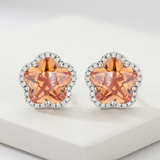 Avera - Avera Floral Cut Cubic Zirconia Stud Earrings - One Size - Orange - View 4