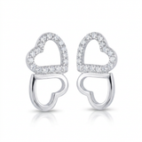 Avera - Avera Melded Hearts and Cubic Zirconia Stud Earrings - One Size - Silver - View 2