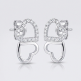 Avera - Avera Melded Hearts and Cubic Zirconia Stud Earrings - One Size - Silver - View 3