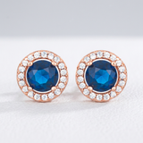 Avera - 2.3Ct Plated CZ Halo Earrings - One Size - Blue - View 2
