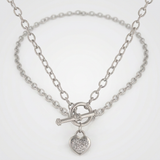 Avera - Avera Toggle Pave Heart Necklace in Polished Silver - One Size - Silver - View 4