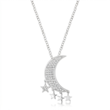 Avera - Avera .6Ct Dazzling Moon and Stars Necklace with CZ - One Size - Silver - View 2