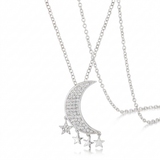 Avera - Avera .6Ct Dazzling Moon and Stars Necklace with CZ - One Size - Silver - View 4