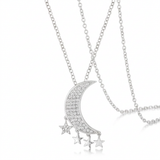 Avera - Avera .6Ct Dazzling Moon and Stars Necklace with CZ - One Size - Silver - View 3