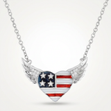 Avera - .14 Ct Patriotic Winged Heart Necklace with CZ Accents - One Size - Red - View 2