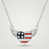 Avera - .14 Ct Patriotic Winged Heart Necklace with CZ Accents - One Size - Red - View 3