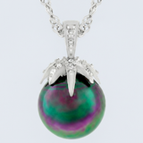 Avera - Avera Leafed Tahitian Pearl Pendant in Lustrous Dark Gray - One Size - Multi - View 2