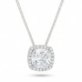 Avera - Avera Radiant Pave Halo Pendant Necklace in Silver - One Size - Silver - View 2