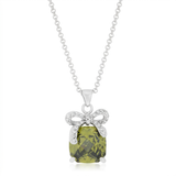 Avera - Avera Olivine Pendant with Bow Elegant Necklace - One Size - Light/Pastel Green - View 2