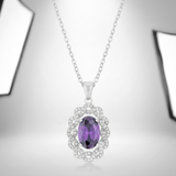 Avera - Avera Amethyst Oval Drop Necklace in Sterling Silver - One Size - Purple - View 2