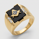 Avera Onyx Masonic Mens Ring in Polished Black Stone — 8 / Black — view 1