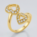 Avera Dual Pave Hearts Ring in Polished Gold Finish — 5 / Gold — view 2