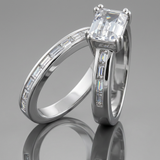 Avera Princess Baguette Wedding Set in Sterling Silver — 5 / Silver — view 1