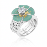 Avera Floral Bezel Set Engagement Ring Set in Silver Tone — 5 / Silver — view 1
