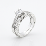 Avera Princess Cut Filigree Bridal Ring Set in Sterling Silver — 5 / Silver — view 1