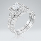 Avera Art Deco Princess Cut Bridal Set in Sterling Silver — 5 / Silver — view 1