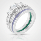 Avera Three Stone Wedding Ring Set In Radiant Silver — 5 / Silver — view 1