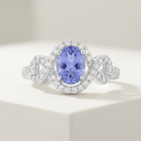 Avera Tanzanite Halo Pave Cocktail Ring in Light/Pastel Purple — 5 / Light/Pastel Purple — view 1
