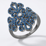 Avera Victoria 1.23ct CZ Hematite Filigree Cocktail Ring — 5 / Dark Blue — view 2